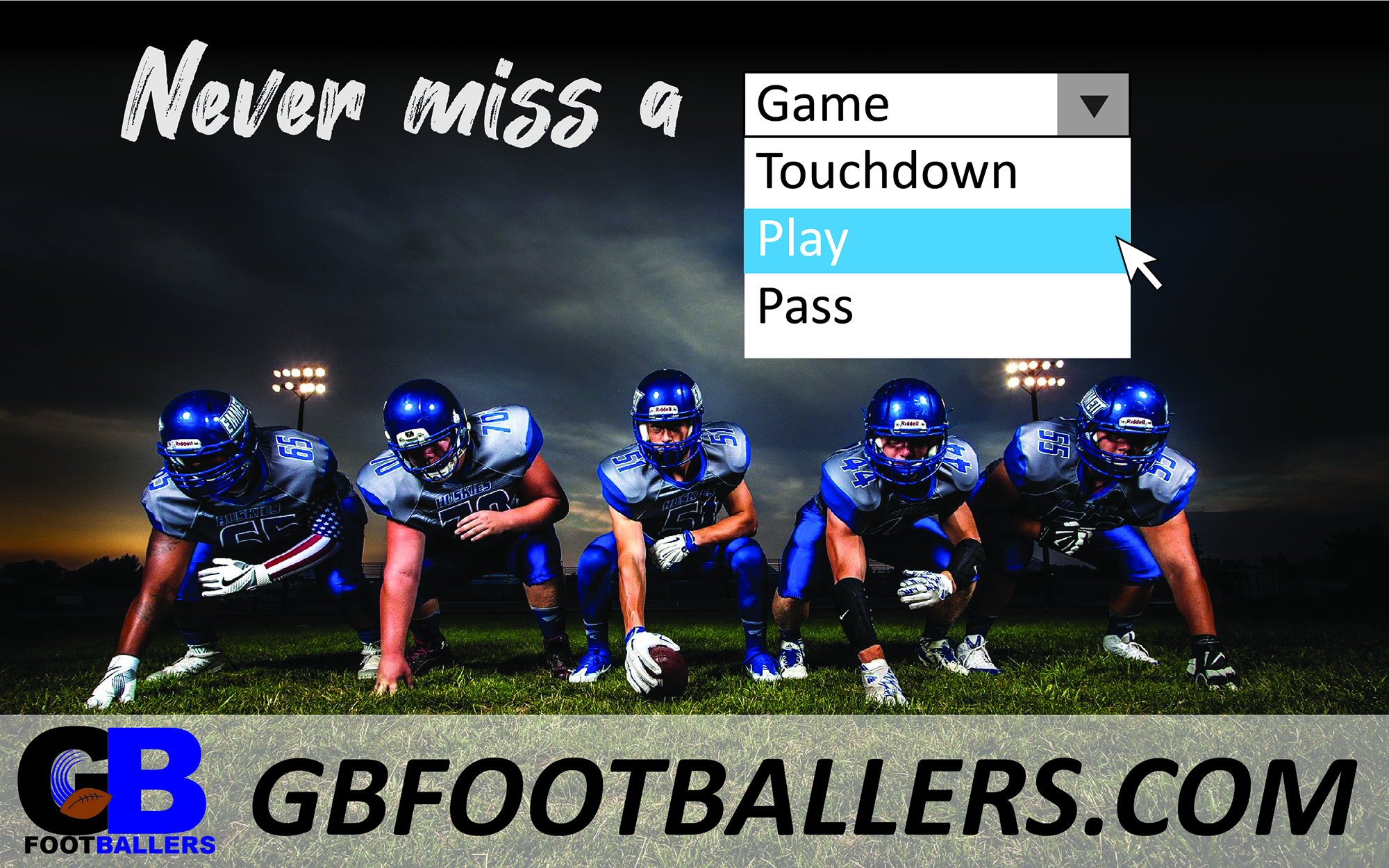 <b>Gold Beach Footballers Billboard</b><br><i>Created using Illustrator.</i><br>This billboard was designed to grab your attention and communicate this team's new web address in the time it takes to glance away from the road.
